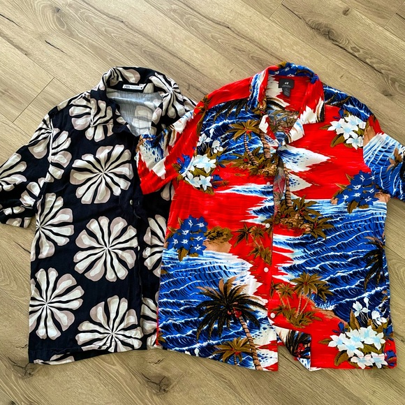 Bundle lot pair Hawaiian aloha camp shirts Zara H&M both L both 100% viscose - Picture 1 of 4